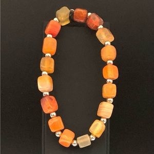 Red Agate Bracelet Cube Beads Stretchable Bracelet